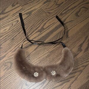 Elegant Brown Faux Fur Collar with Black Ribbon